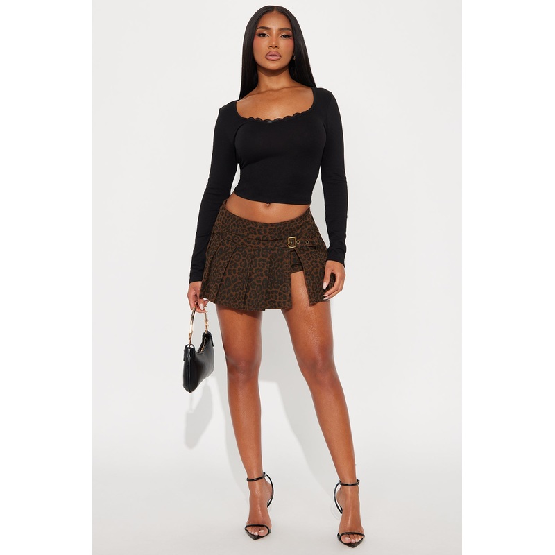 Jayla V Neck Lace Trim Long Sleeve Top – Black