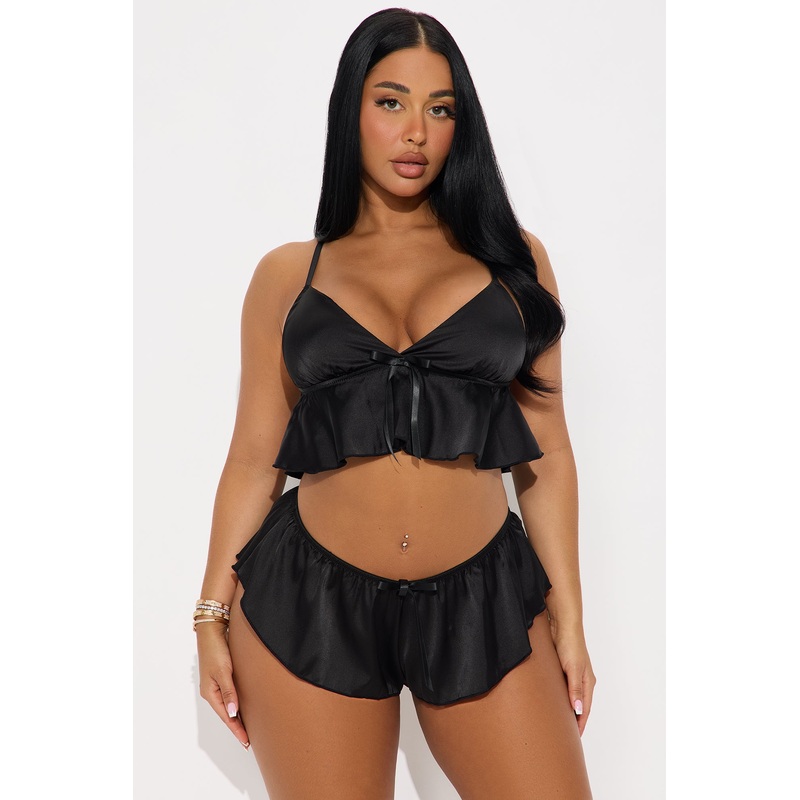 Lovely Romance Satin Cami Short 2 Piece Set – Black