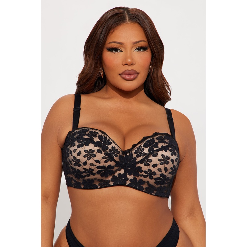 Molly Floral Lace Balconette Push Up Bra – Black