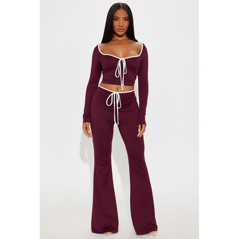 The Bow Era Long Sleeve Pant Set – Burgundy