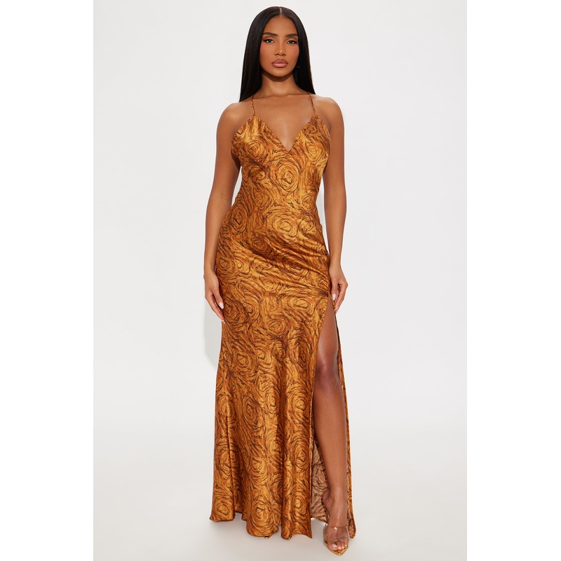 All Spice Satin Maxi Dress – Gold