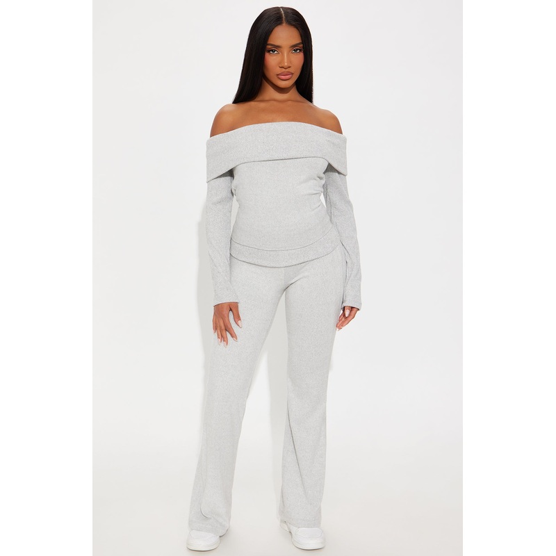Allison Off Shoulder Pant Set – Heather Grey