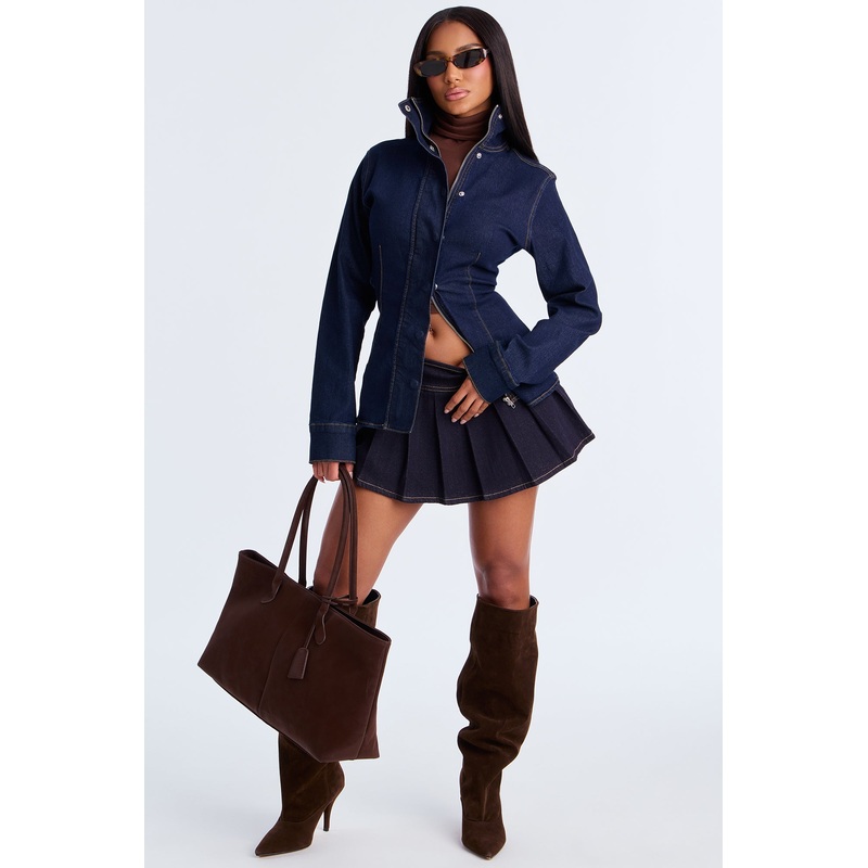 Amanza Pleated Denim Rinse Wash Mini Skirt – Rinse Blue Wash