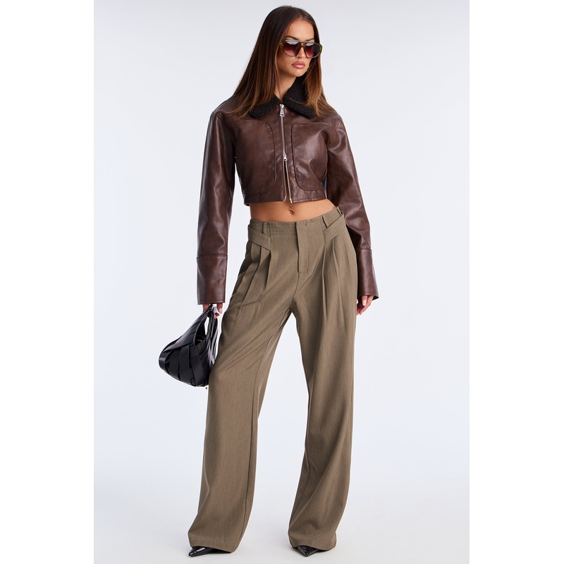 Business Plan Pleated Wide Leg Trouser Pant 32 – Olive