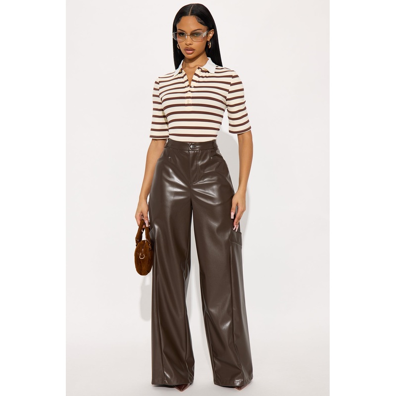Cara Faux Leather Wide Leg Pant 33 – Brown