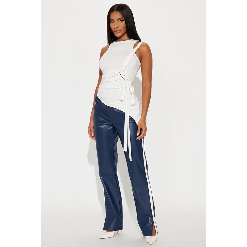 Cause A Scene Faux Leather Track Pant – Navy/combo