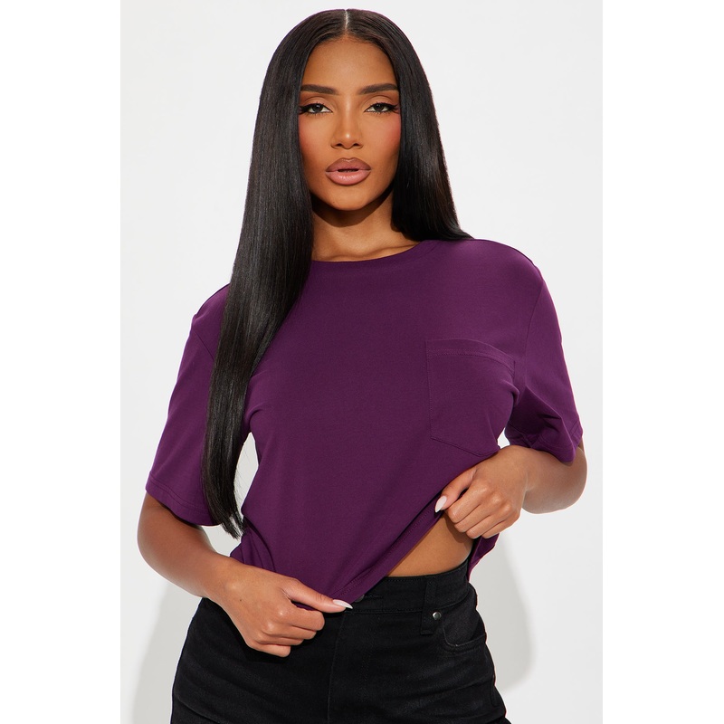 Elisa Relaxed Crop Tee – Plum
