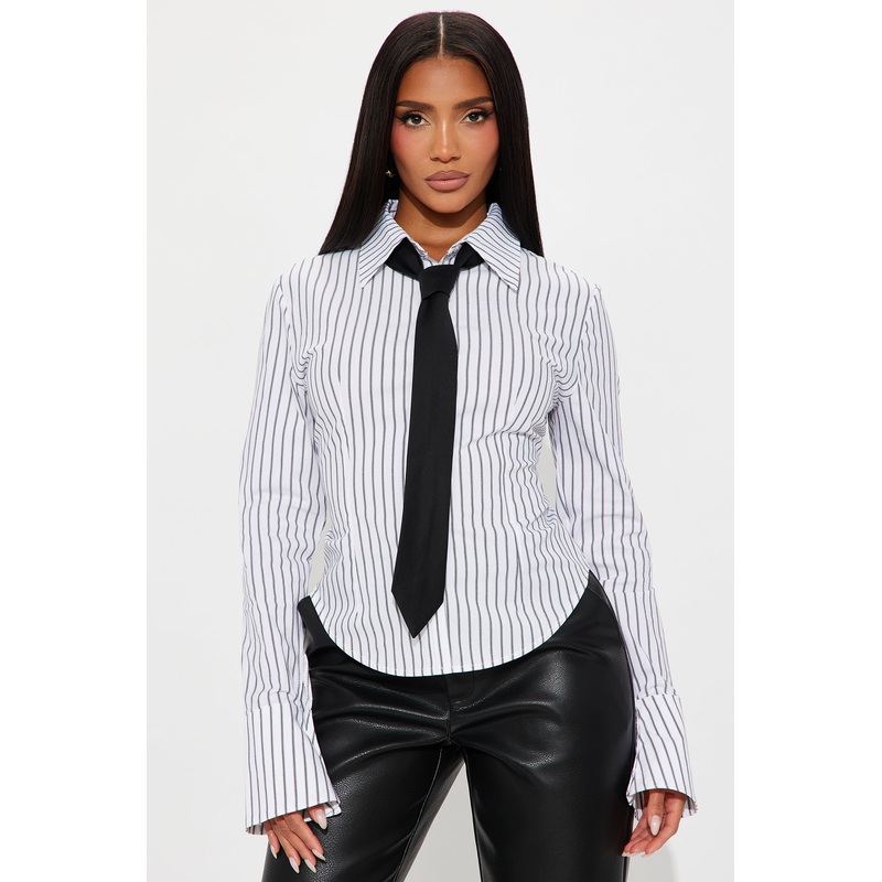 Airee Striped 2 Piece Shirt And Tie – White/combo