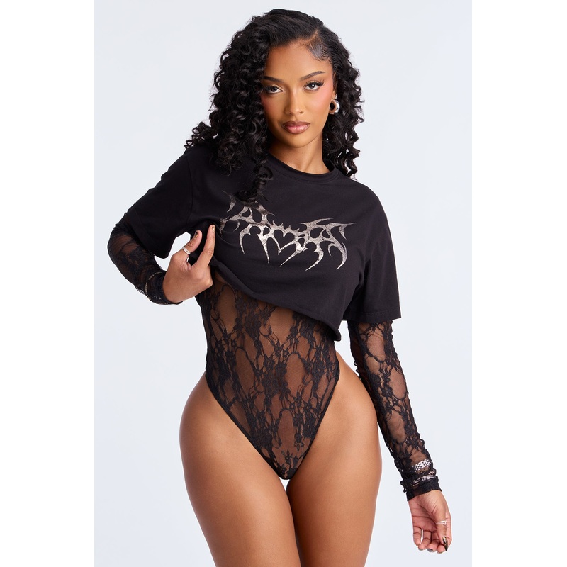 Blazing Soul Lace Bodysuit – Black