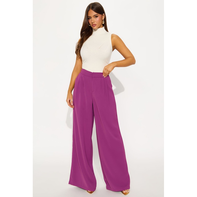Candice Pleated Wide Leg Trouser Pant 33 – Raspberry