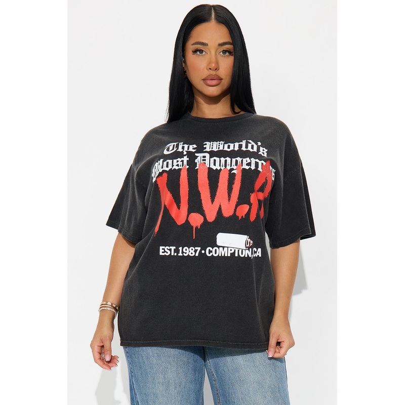 NWA Washed Front And Back Graphic Tee – Black