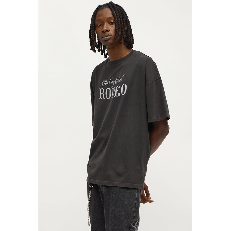 Rodeo Embroidered Oversized Short Sleeve Tee – Black Wash