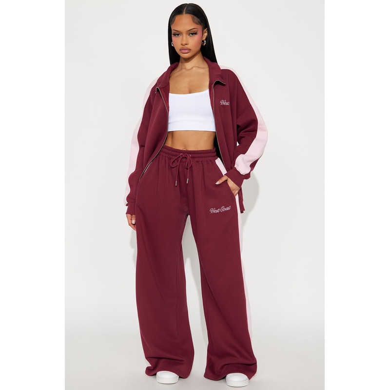 West Coast Chillin’ Fleece Pant Set – Burgundy/combo