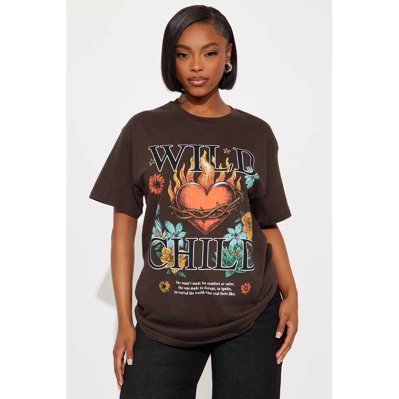 Wild Child Flaming Heart Tee – Brown
