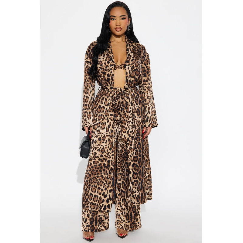 Wild Instincts Satin 3 Piece Pant Set – Brown Combo