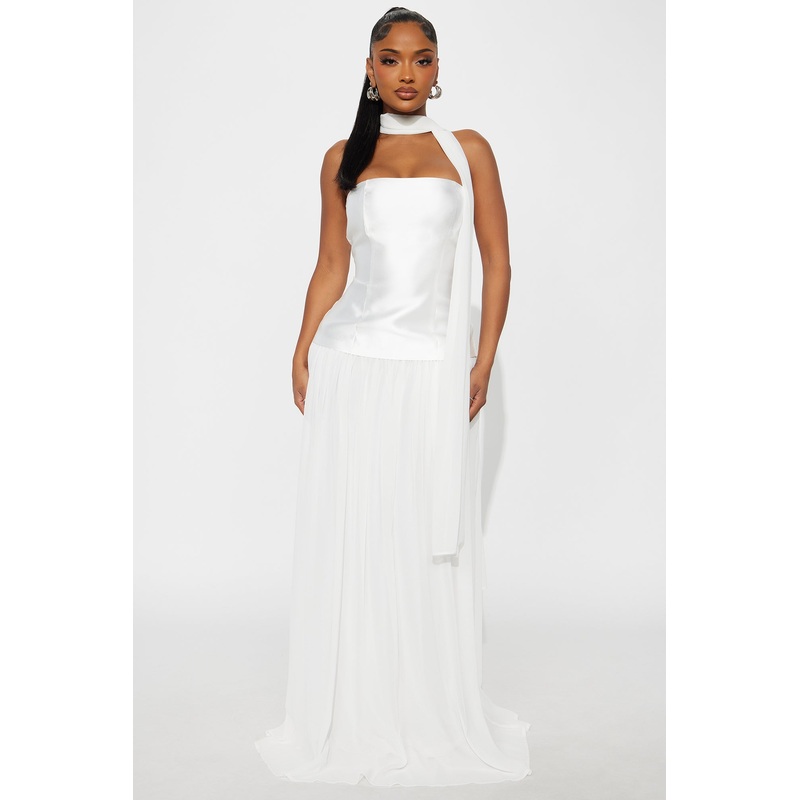 Wildly Graceful Satin Scarf Gown – Ivory