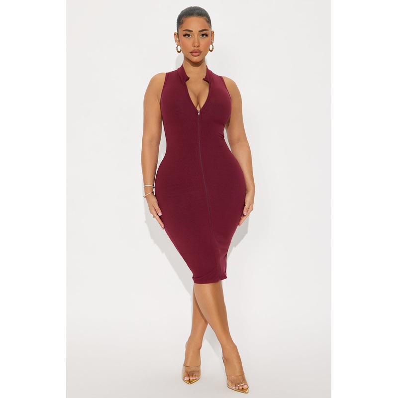 Zoey Snatched Midi Dress – Wine