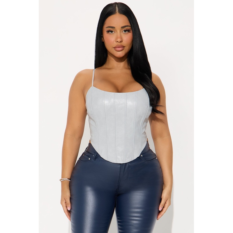 A Little Cute Faux Leather Corset Top – Light Grey