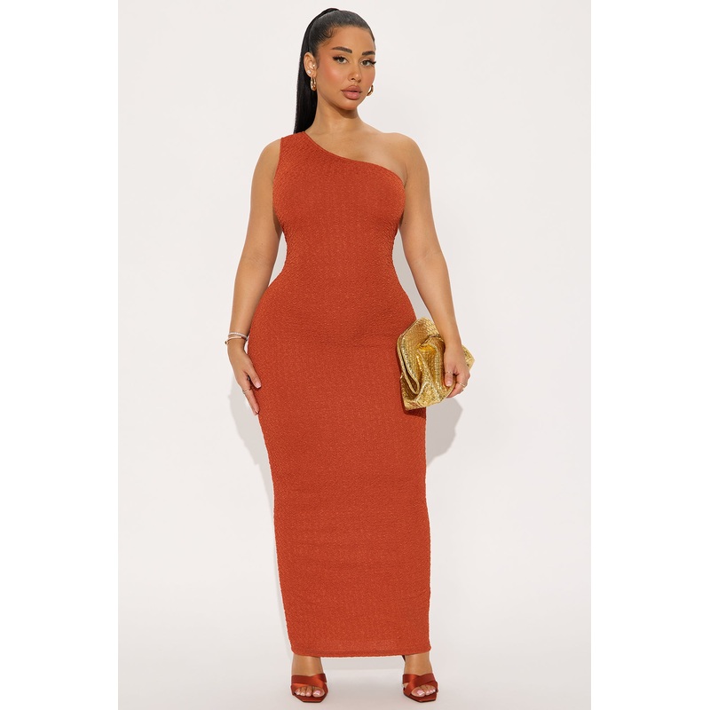 Abigal Textured Maxi Dress – Rust