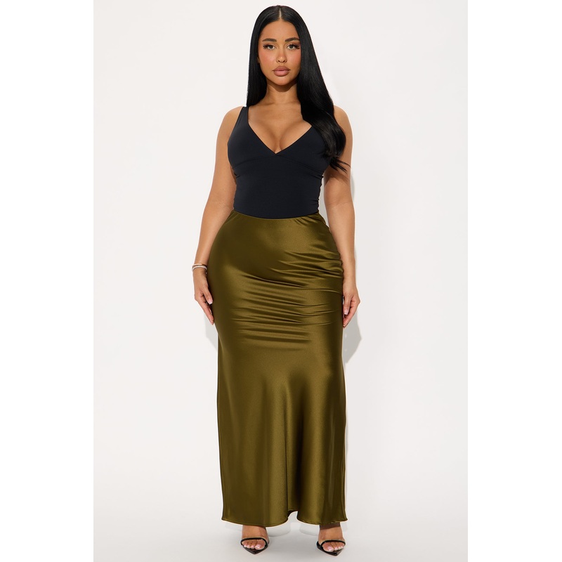 Aurora Satin Maxi Skirt – Olive