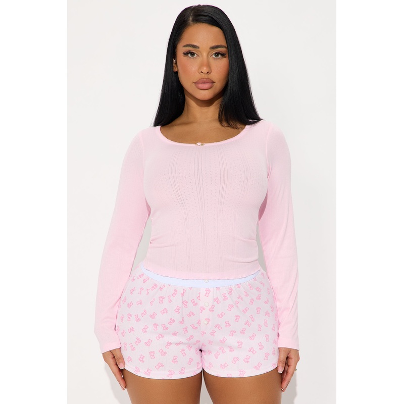 Bear Cutie Pointelle PJ Boxer Short Set – Pink