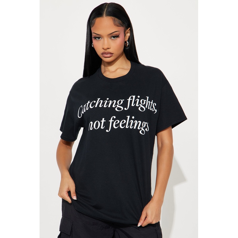 Catching Flights Not Feelings Oversize Tee – Black