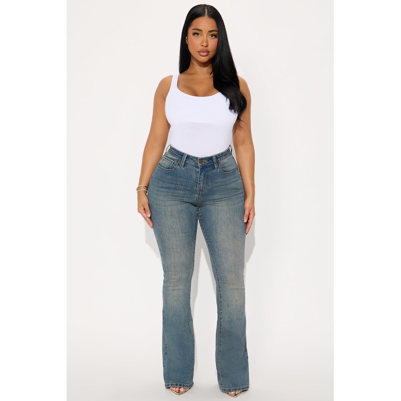 Classic Compression Stretch Flare Jeans – Vintage Wash