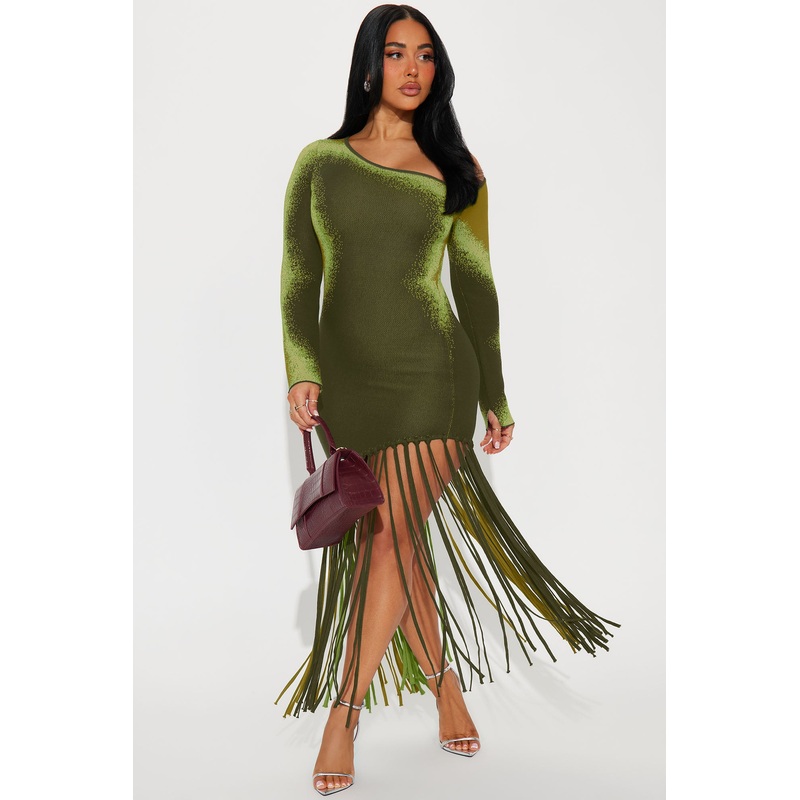 Watch Me Go Sweater Mini Dress – Olive/combo