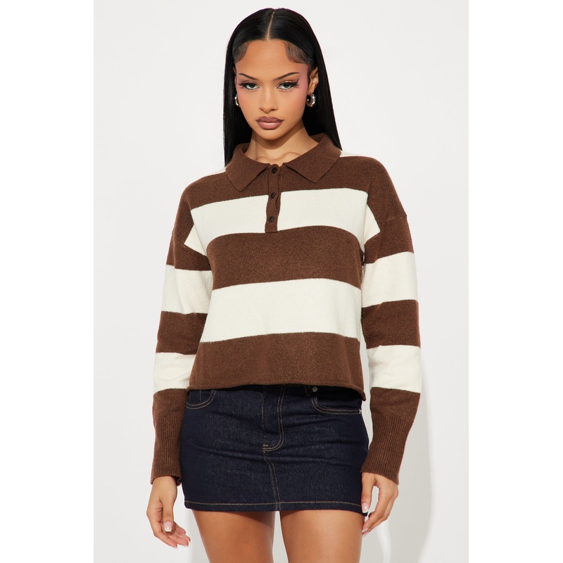 Worth It Rugby Polo Sweater – Brown/combo