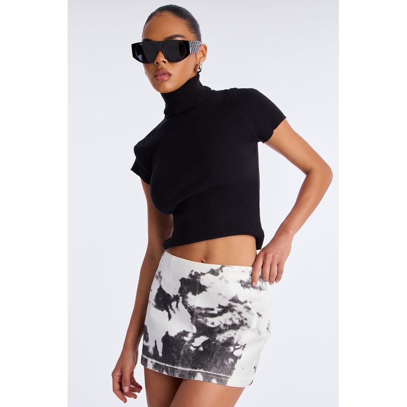 Another Day Twill Cow Print Micro Mini Skirt – Black/White