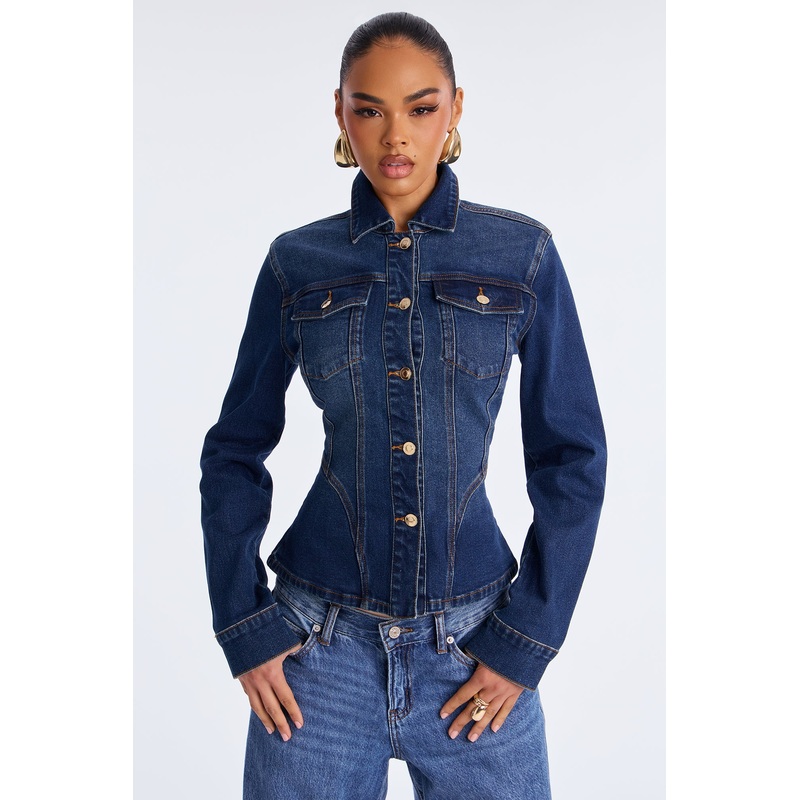 Aurora Fitted Denim Trucker Jacket – Dark Wash