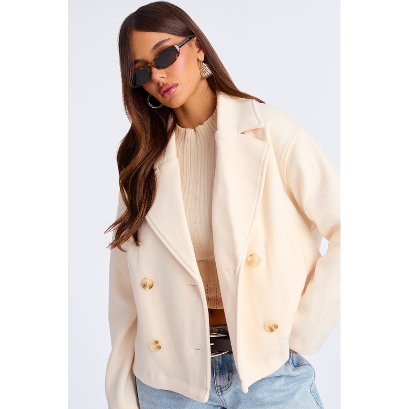 Barbara Cropped Double Breasted Coat – Cream