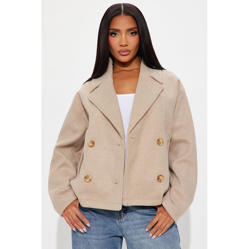 Barbara Cropped Double Breasted Coat – Oatmeal