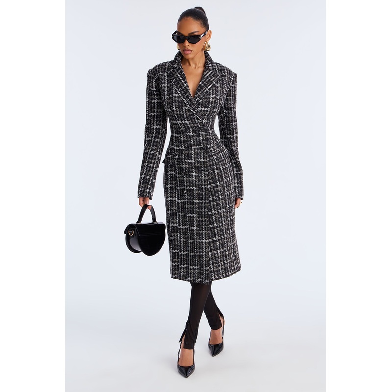 Trisha Button Up Tweed Midi Dress – Black