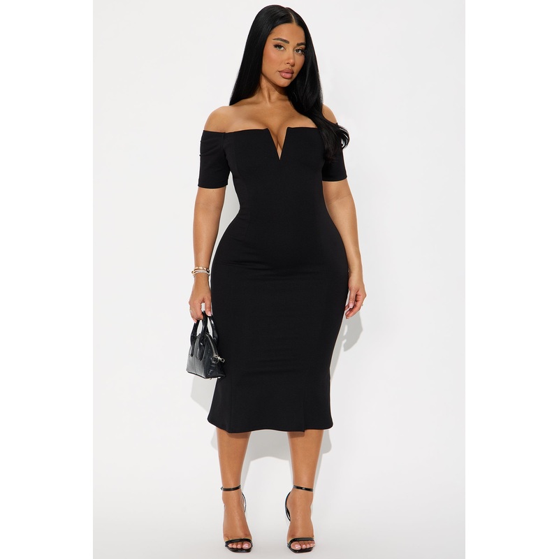 Wrenlee Short Sleeve Ponte Midi Dress – Black
