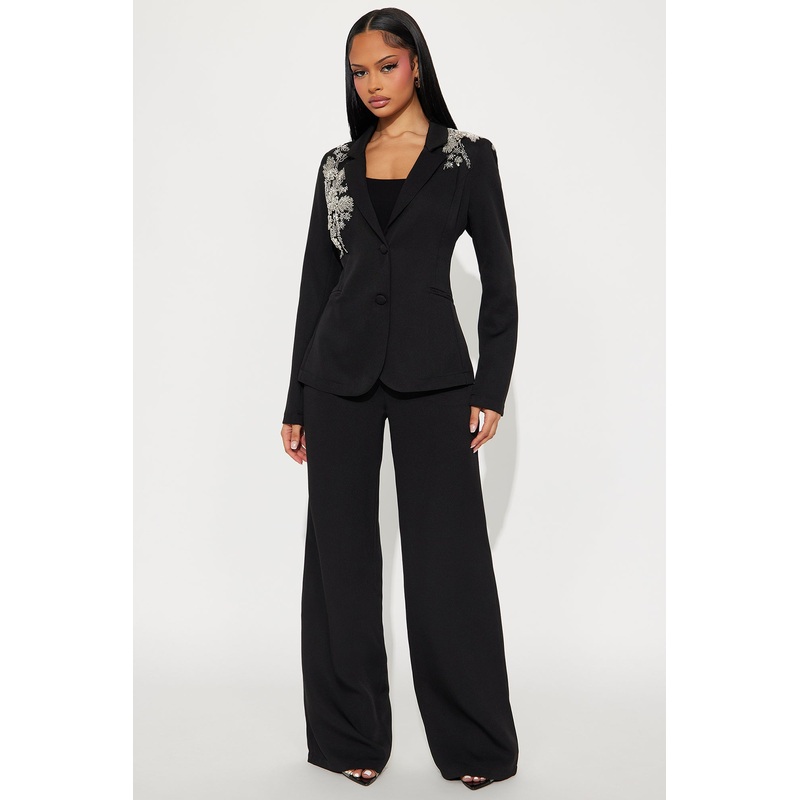 Addison Embellished Blazer Pant Set – Black
