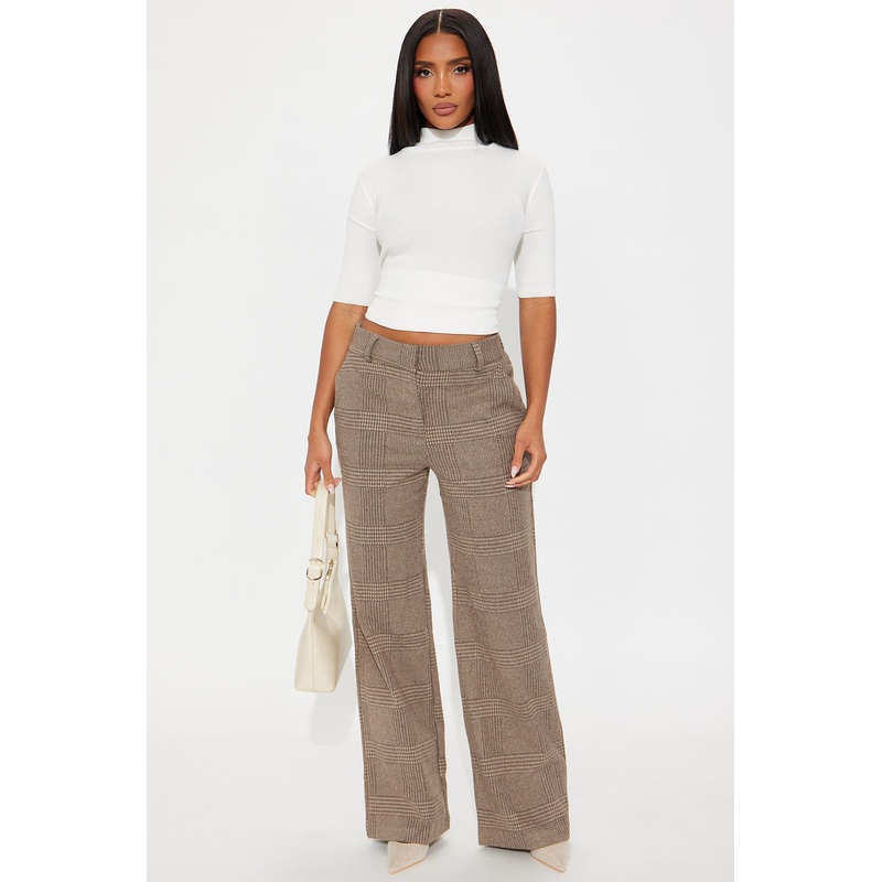 Ameli Wide Leg Plaid Pant 31 – Brown