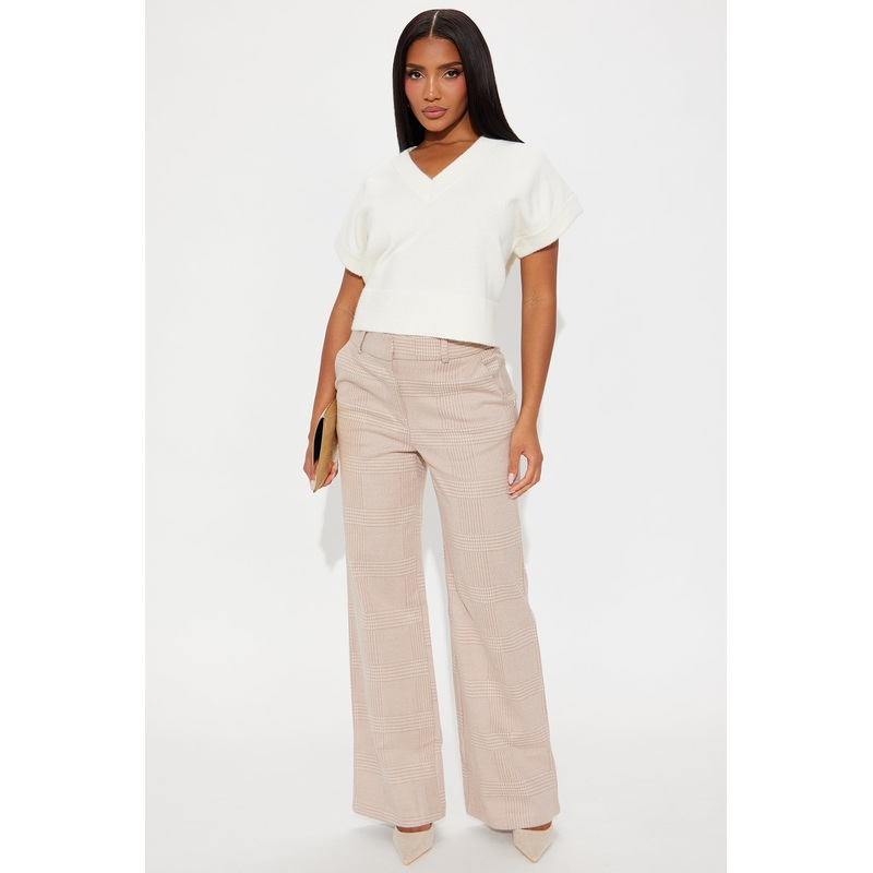 Ameli Wide Leg Plaid Pant 31 – Taupe