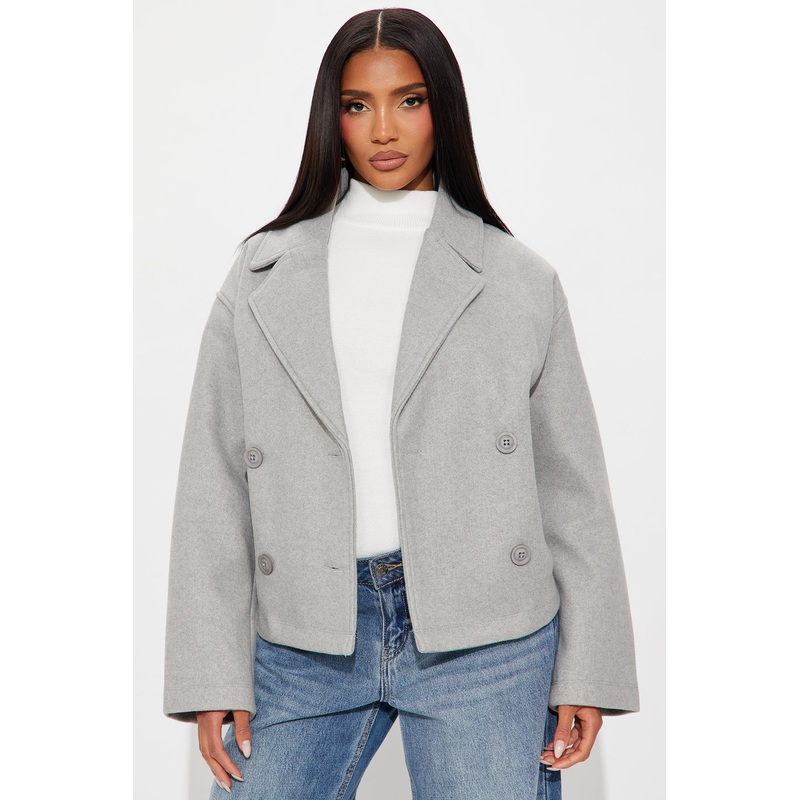 Barbara Cropped Double Breasted Coat – Heather Grey