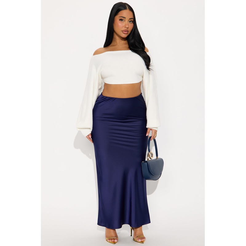 Brunch to GNO Satin Maxi Skirt – Navy