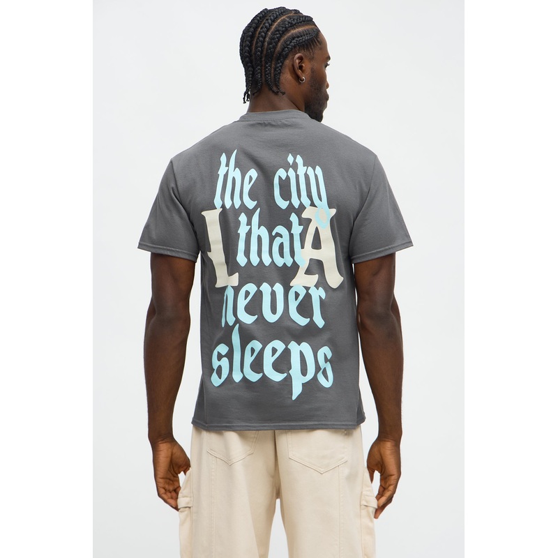 LA Never Sleeps Short Sleeve Tee – Charcoal
