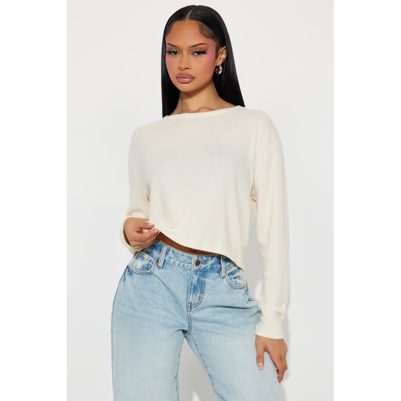 Odette Crew Neck Hacci Long Sleeve Top – Cream