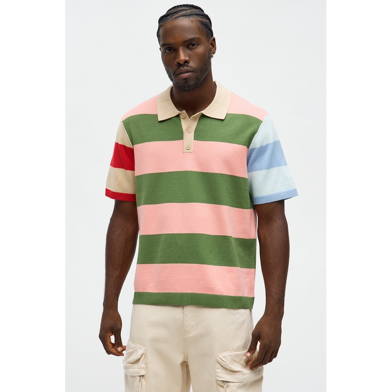 Relaxed Multi Color Dreamer Knitted Polo – Pink/combo