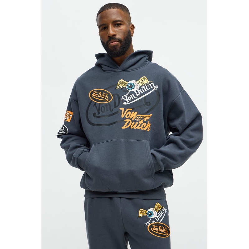 Von Dutch Patchy Oversized Hoodie – Charcoal