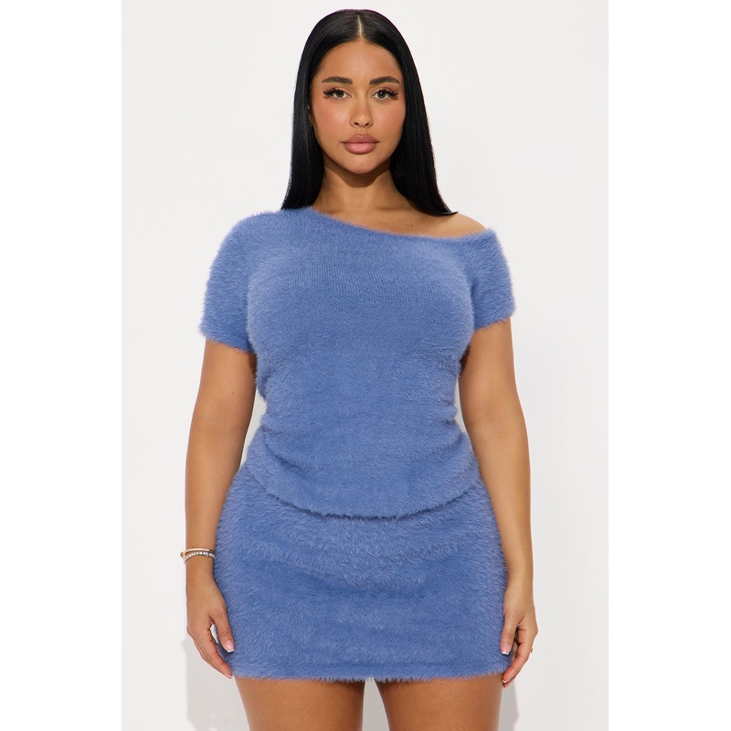 Willow Fuzzy Sweater Mini Dress – Blue