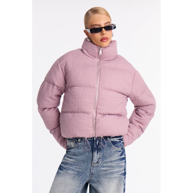 Alessia Cable Knit Puffer Jacket – Lilac