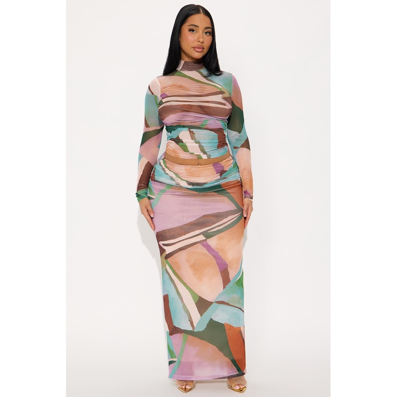 Appreciate Me Mesh Maxi Skirt Set – Brown/combo