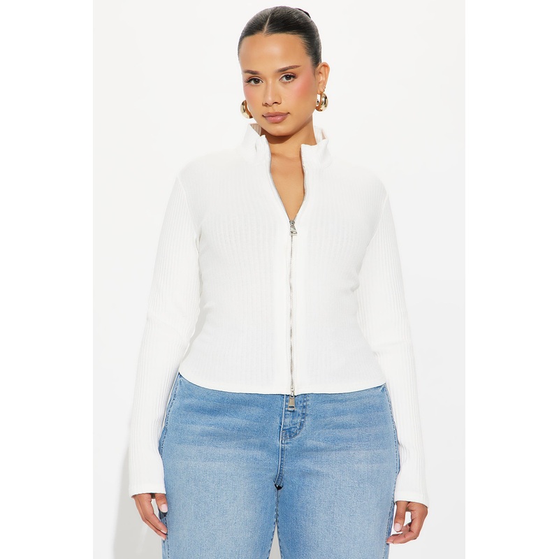 Aubrey Front Zip Cardigan – White