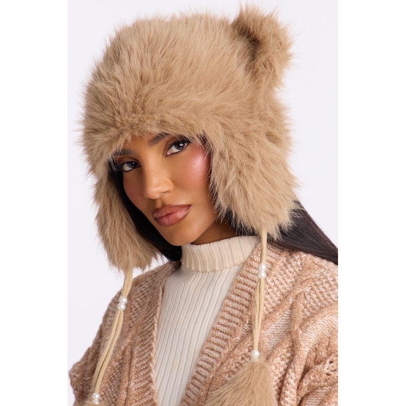 Beary Cold Outside Faux Fur Hat – Taupe