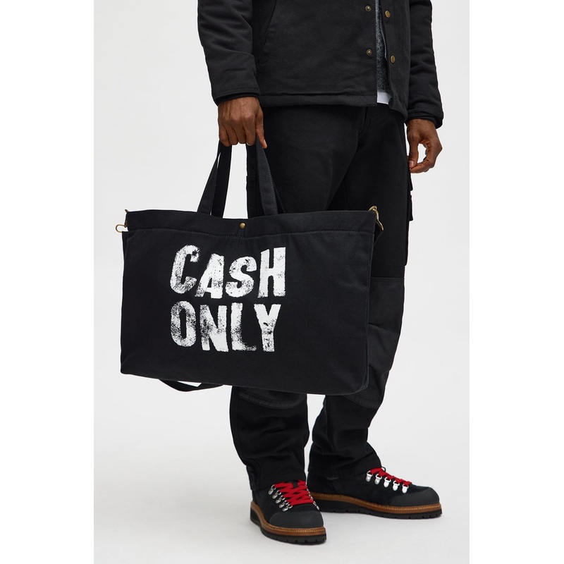 Cash Only Canvas Messenger Bag – Black